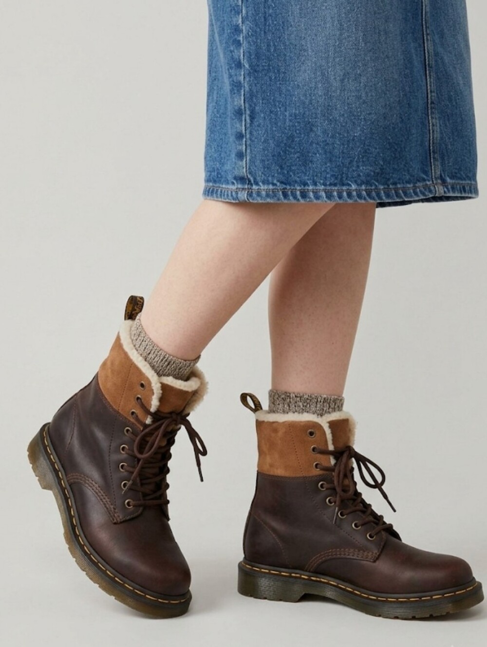 Dr. Martens 1460 Women's Wintergrip Faux Fur Lined Brown Leather Combat Boots 8